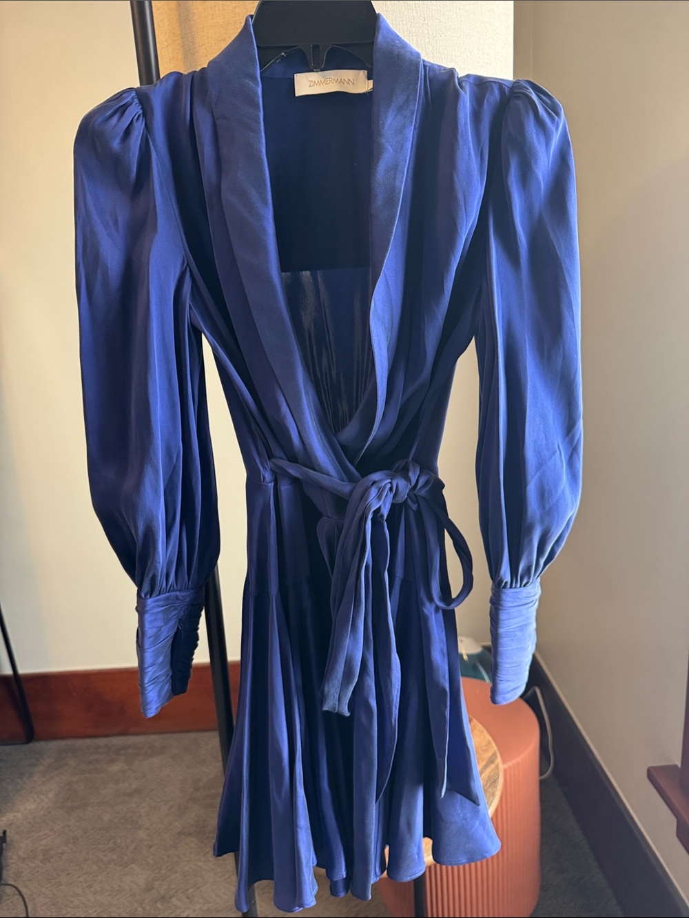 Zimmermann Royal Blue Mini Dress with Puff Sleeves